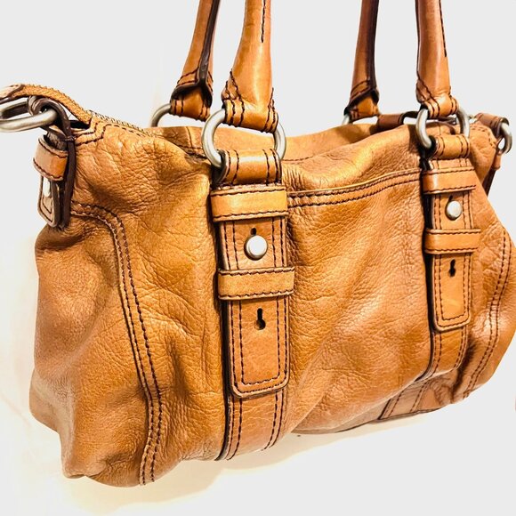 Fossil Vintage Camel/Brown Tote/Satchel Purse Bag-Soft Glove Leather-Roomy-Zip - Picture 4 of 15